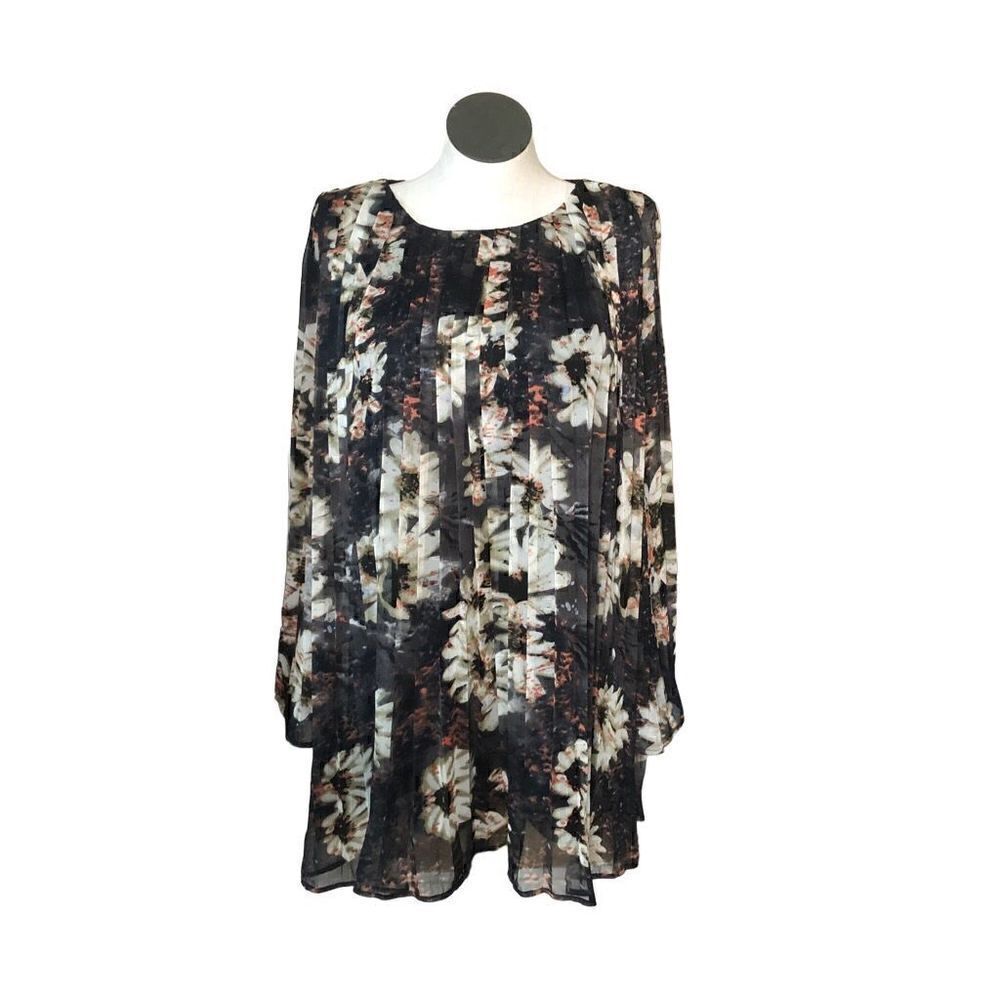 Love Riche Dress Womens M Black Pleated Floral Long Sleeve Lined Whimsigoth